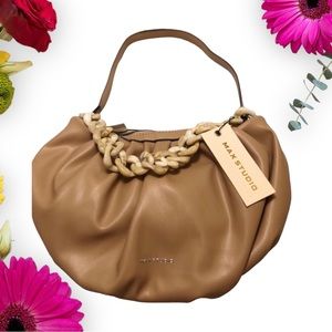 🌸MAXSTUDIO🌸handbag, leather with gathered detail, nude color